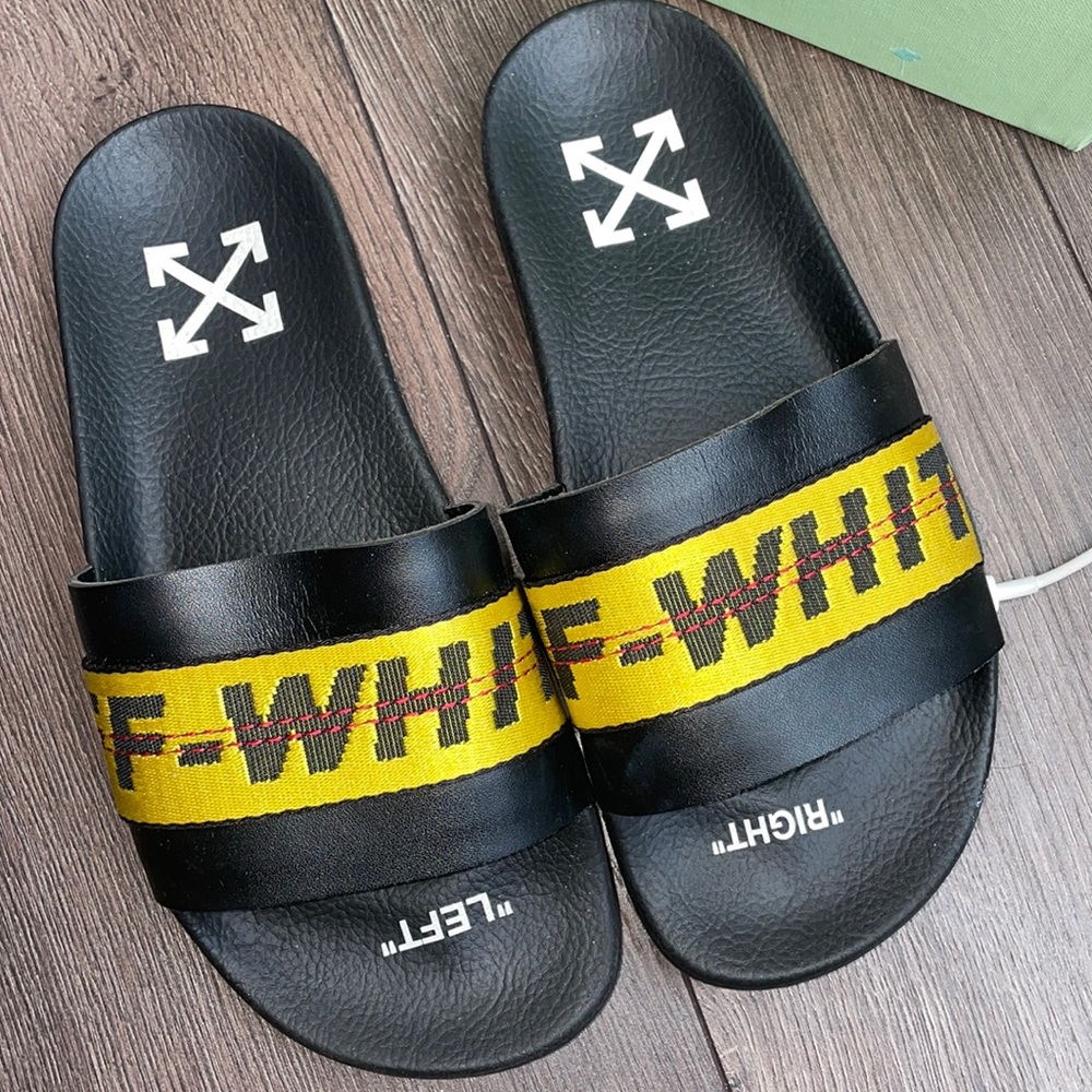 Off White Black Industrial Slides